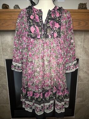 Wallis M Pink Floral Ruffle Mini Dress Boho Cottagecore Y2K